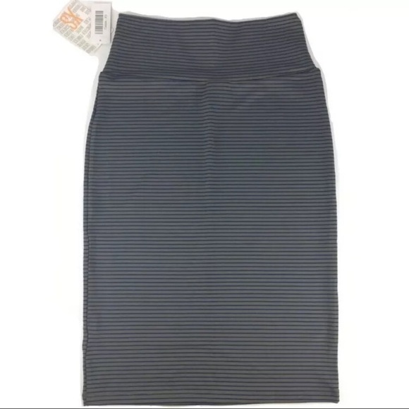 LULAROE Cassie Skirt Pencil Fitted Striped Olive Navy Blue Stretchy Size XS NWT - Picture 4 of 7